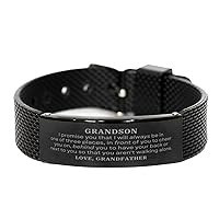 Grandson, I'll always be in one of three places Black Shark Mesh Bracelet. Gift for Grandson. Graduation Inspirational Gift From Grandfather. Idea Gift for Birthday