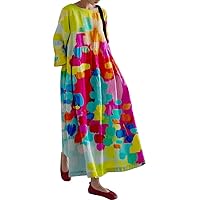 ZOCAVIA Women's Boho Floral Print Maxi Dress Plus Size Casual Loose Crewneck T-Shirts Dresses Oversized Beach Dresses