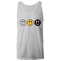 Three Yellow Happy Smiley Face Emoji Retro 70s 80s 90s Vintage Positive Vibes Plus Size Women Men Unisex Tank Top Ash