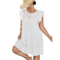 SOLY HUX Plus Size Summer Casual Dress Ruffle Cap Sleeve Round Neck Solid Color Loose Midi Tunic Dresses