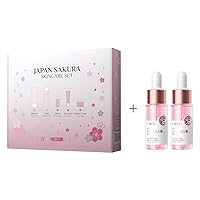Sakura Hydrating Serum 17ml * 2Pack + Japan Sakura Skin Care 5pcs Box, Daily Skin Care Routine, Travel Kit