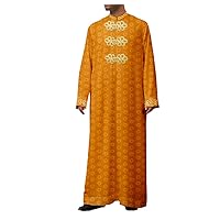 Men's Jubba Thobe, Muslim Fashion Robe, Long Sleeve Saudi Arab Gold Lace Thobe Jubba, Kaftan Islamic Clothing 4 4XL