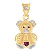 10k Two tone Gold Womens Purple White Love Heart Round CZ Cubic Zirconia Simulated Diamond Teddy Bear Fashion Charm Pendant Necklace Measures 46.9x24.1mm Wide Jewelry Gifts for Women