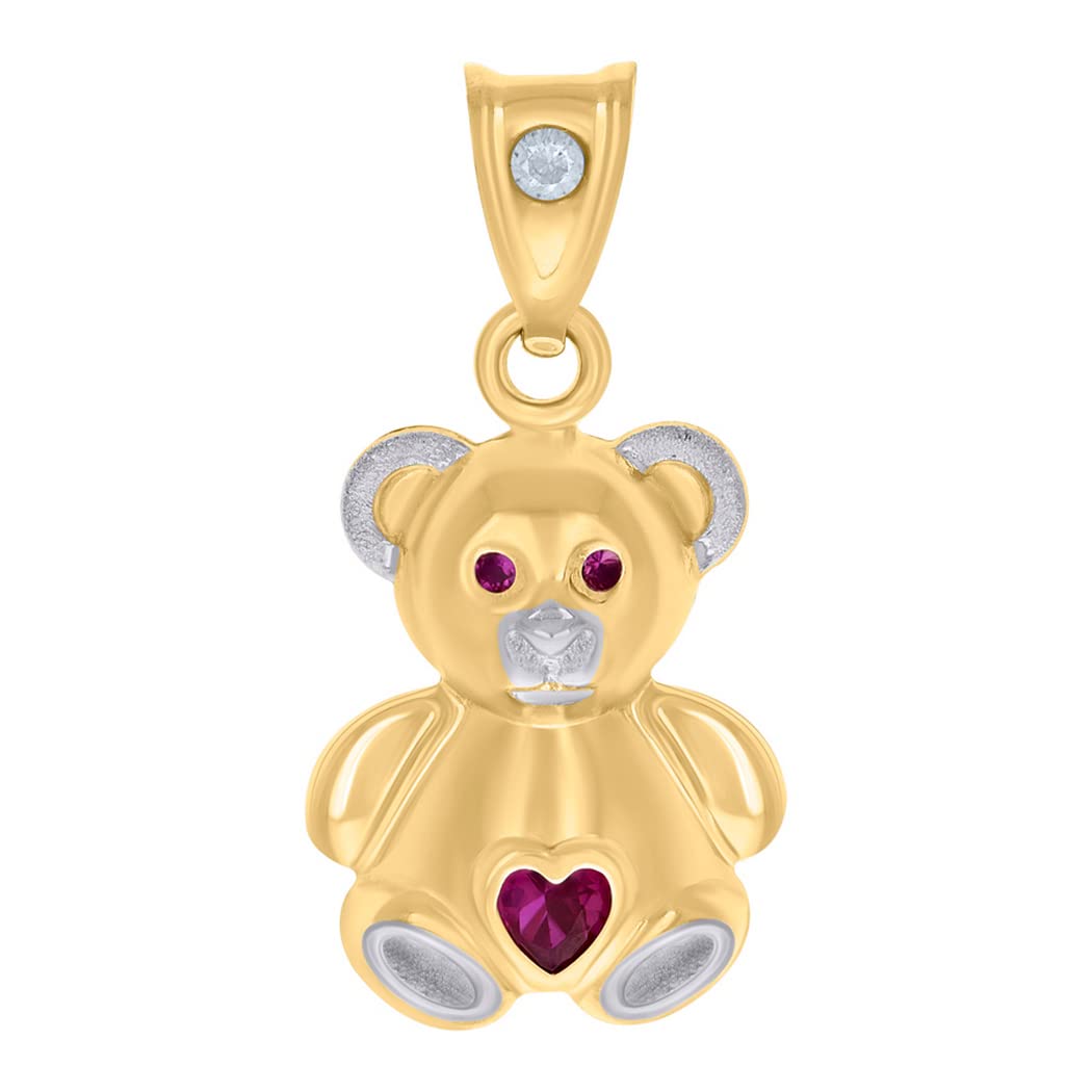 10k Two tone Gold Womens Purple White Love Heart Round CZ Cubic Zirconia Simulated Diamond Teddy Bear Fashion Charm Pendant Necklace Measures 46.9x24.1mm Wide Jewelry Gifts for Women