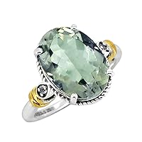 YoTreasure Natural Green Amethyst Ring Gold Over 925 Silver Gemstone Jewelry