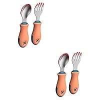ERINGOGO 2 Sets Training Spoon and Fork Baby Utensils Spoons Forks Stainless Steel Tableware Infant Suit Flatware Silicone Steel Spoon Short Handle Spoon Fork Toddler