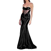 Women's Strapless Mermaid Evening Party Maxi Dress Corset Sleeveless Floor Length Prom Gowns