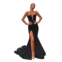 Women's Sexy Black Mermaid Evening Dresses High Split Sleeveless Evening Prom Gowns