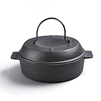 All-Round Cast Iron Casserole Pot,Pre Seasoned Dutch Oven with Lid,Multipurpose Cooker Griddle for Camping Cooking BBQ Baking Black Diameter:20cm