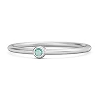 Solitaire 925 Sterling Silver 0.02 Cts Emerald Gemstone Promise Stackable Tiny Ring