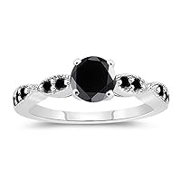 1.25 ct Black Round Real Moissanite Solitaire Engagement & Wedding Ring