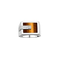 Rylos Men's Designer Ring in Sterling Silver 925: Features a Centered Diamond in Black Onyx, Red, Blue, Green Quartz, or Tiger Eye - Available in Sizes 8-13.