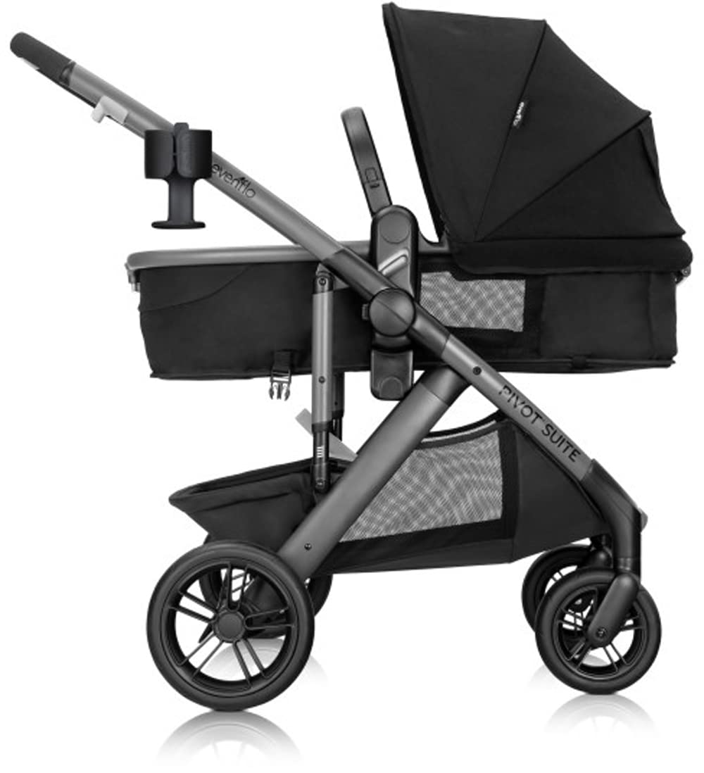 Evenflo Pivot Suite Travel System with LiteMax Infant Car Seat with Anti-Rebound Bar Dunloe Black