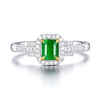 14K/18K White Gold Women's Genuine Green Emerald Ring Anniversary Wedding Band for Ladies Girl Mother's Day Gift