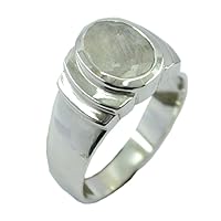 Natural Rainbow Moonstone Ring for Men Bold Silver Birthstone Handmade Size 4,5,6,7,8,9,10,11,12