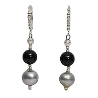 Freshwater Grey Pearl and Onyx Dangle Earrings