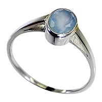 Brand Genuine Aqua Chalcedony Oval Shape Sterling Silver Statement Ring Size 4,5,6,7,8,9,10,11,12