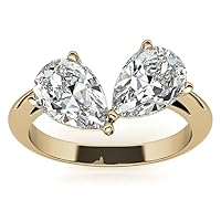 10K Solid Yellow Gold Handmade Engagement Rings 2.0 CT Pear & Pear Manual Cut Premium Simulated Diamond Solitaire Wedding/Bridal Ring Set for Women/Her Propose Rings