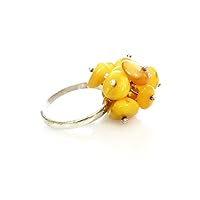 Amber Gemstone Beads Bunch of Grapes Design Unique Designer Modern Contemporary Style Finger Ring for Women Handmade in 925 Sterling Silver Fashion Ring Jewelry