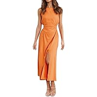 XJYIOEWT Cowl Neck Dress,Sweet Wind Summer New Solid Color Waist Closed Round Neck Dress Wine Dresses for Women Cocktail