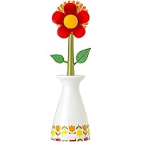 Flower Power Nylon Dish Brush with White Vase Holder, 11-1/2-Inches, Red, Green, Yellow