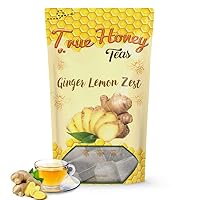 True Honey Lemon Ginger Tea Bags - Honey Crystals Blended in Every Sachet - Healthy Digestion Nourishment - All Natural Organic Herbal Caffeine Free Tea Bag 24 Count