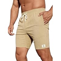 JMIERR Men's Corduroy Shorts Casual Elastic Waist Drawstring Lightweight Summer Beach Shorts