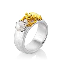 Drachenfels Luxury Ladies Ring from the Frog King Collection, Partially Gold-Plated with a Freshwater Cultured Pearl, Designer Jewellery and Gold Plated