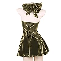 Sexy Japanese PU Leather Halter Neck Dress Sweet Sleeveless Backless Lolita Mini Dress Bowknot Maid Harajuku Dress Clubwear