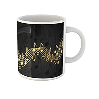 Coffee Mug Black Gold Music Notes on Solid Pattern White Flowing 11 Oz Ceramic Tea Cup Mugs Best Gift Or Souvenir For Family Friends Coworkers