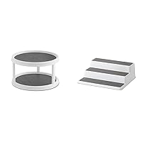 Copco Non-Skid Turntable (2-Tier, 12-Inch, White/Gray) Non-Skid 3-Tier Spice Pantry Kitchen Cabinet Organizer (10-Inch, White/Gray)