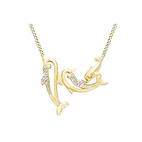 Round Cut White Natural Diamond Accent Dolphin Family Pendant in 14K Gold Over Sterling Silver