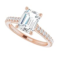 18K Solid Rose Gold Handmade Engagement Ring 1.00 CT Emerald Cut Moissanite Diamond Solitaire Wedding/Bridal Ring for Woman/Her Amazing Ring