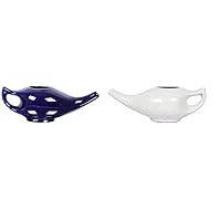 Leak Proof Durable Porcelain Ceramic Crackle White and Blue Neti Pot Hold 230 Ml Water Comfortable Grip Microwave and Dishwasher Safe eco Friendly Natural Treatment for Sinus