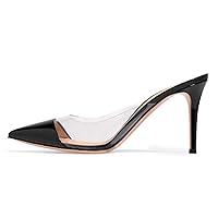 XYD Women High Heels Mules Slip On Pointed Toe Slide Sandals Patent Dress Slipper Shoes