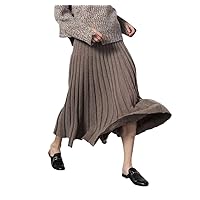 Woman Cashmere Knitting Skirts Pleated Solid Casual A-Line Ankle-Length High Waist Skirts