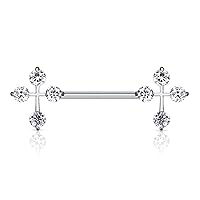 CZ Cross Ends 316L Surgical Steel Nipple Barbell Rings