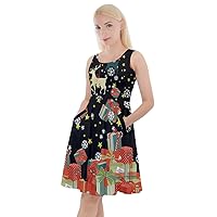 CowCow Womens Christmas Dress Xmas Santa Snowman Snowflake Winter Knee Length A Line Skater Dress with Pockets, XS-5XL