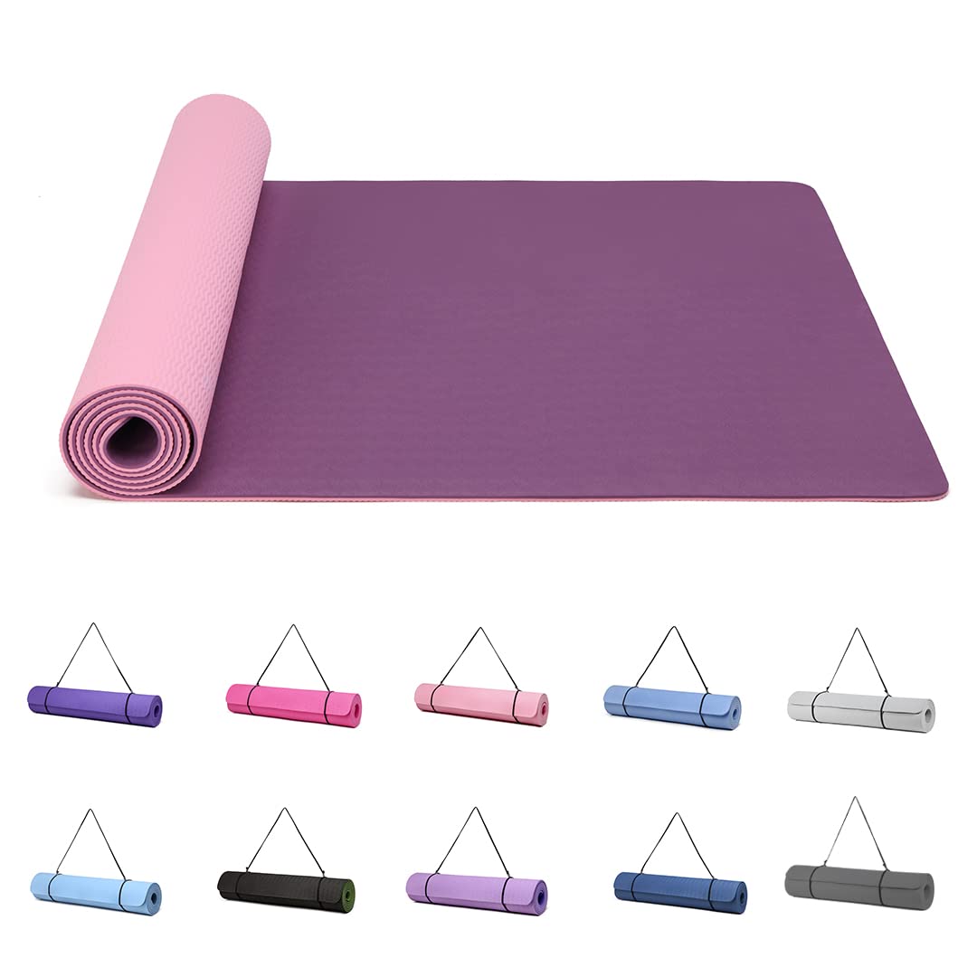 Good Nite Yoga Mat Gymnastics Pilates Exercise Mat for Women Non-Slip Thick 6mm with Carry Strap Tpe 183 x 61 x 0.6cm