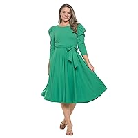 Women's Summer 3/4 Long Sleeve Midi Cocktail Dress Side Pocket and Tie Waist