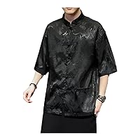Vintage Coat with Ethnic Flair Men's Chinese Satin Silk Shirt