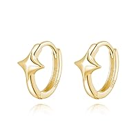 Reffeer Solid 925 Sterling Silver Star Huggie Earrings for Women Teen Girls Star Hoop Earrings Hypoallergenic