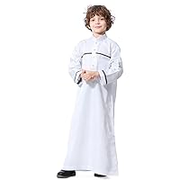 IMEKIS Kids Boys Muslim Thobe Long Sleeve Islamic Arabic Kaftan Robe Middle East Dubai Prayer Outfit with Pocket