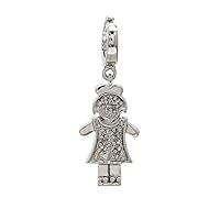 925 Sterling Silver Girl Round Cut Pave Set 0.04 dwt Diamond Pendant