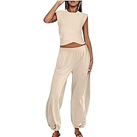 Vacation Outfits for Women 2 Piece Summer Sets Soft Lounge Sets Sleeveless Tops and Jogger Pants Fashion Sweatsuits