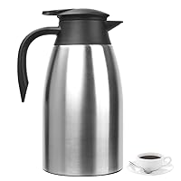 Thermal Coffee Carafe 68oz / 2L Insulated Stainless Steel, Coffee Carafes Double Walled Vacuum Pot Flask - Hot Beverage Dispenser/Water, Tea - Keep 12/24 Hours Hot/Cold (Silver)