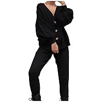Women's Knit Outfits 2 Piece Lounge Sets Sweater Pants Fall Matching Suit Knitted Cardigan Trousers Tracksuit