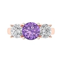 Clara Pucci 3.35 ct Round Cut Solitaire 3 stone real Simulated Alexandrite Statement Anniversary Promise Engagement ring 18K Rose Gold