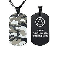 Personalized NA AA Recovery Camo Necklace,Sobriety Addiction Alcoholics Recovering Jewelry Gifts for Men Women Adults,One Day at a Time,Customized