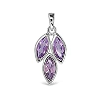 WithLoveSilver 925 Sterling Silver 3 Leaves Leaf Marquise Real stones Pendant